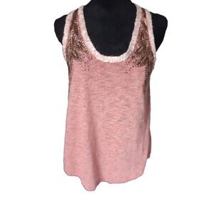 Miss Me Women's S Burnt Orange Sequin & Lace Tank Top